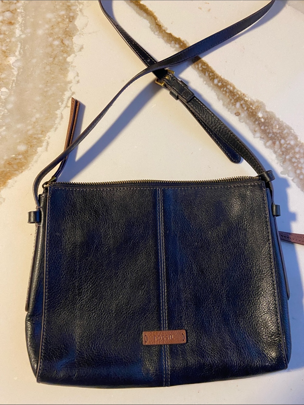 Fossil Black Leather Crossbody Shoulder Bag